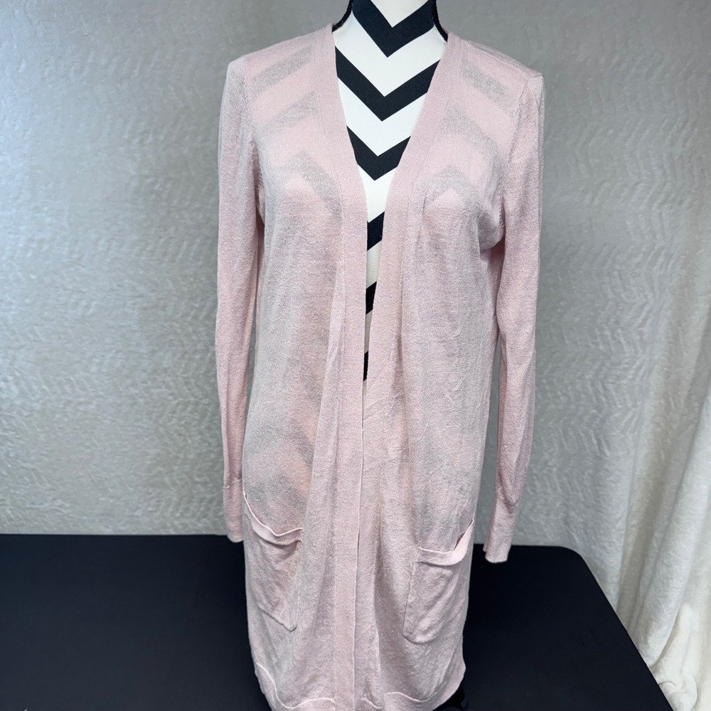 Womens Blush Pink Open Front Longline Cardigan Sweater with Pockets size medium
